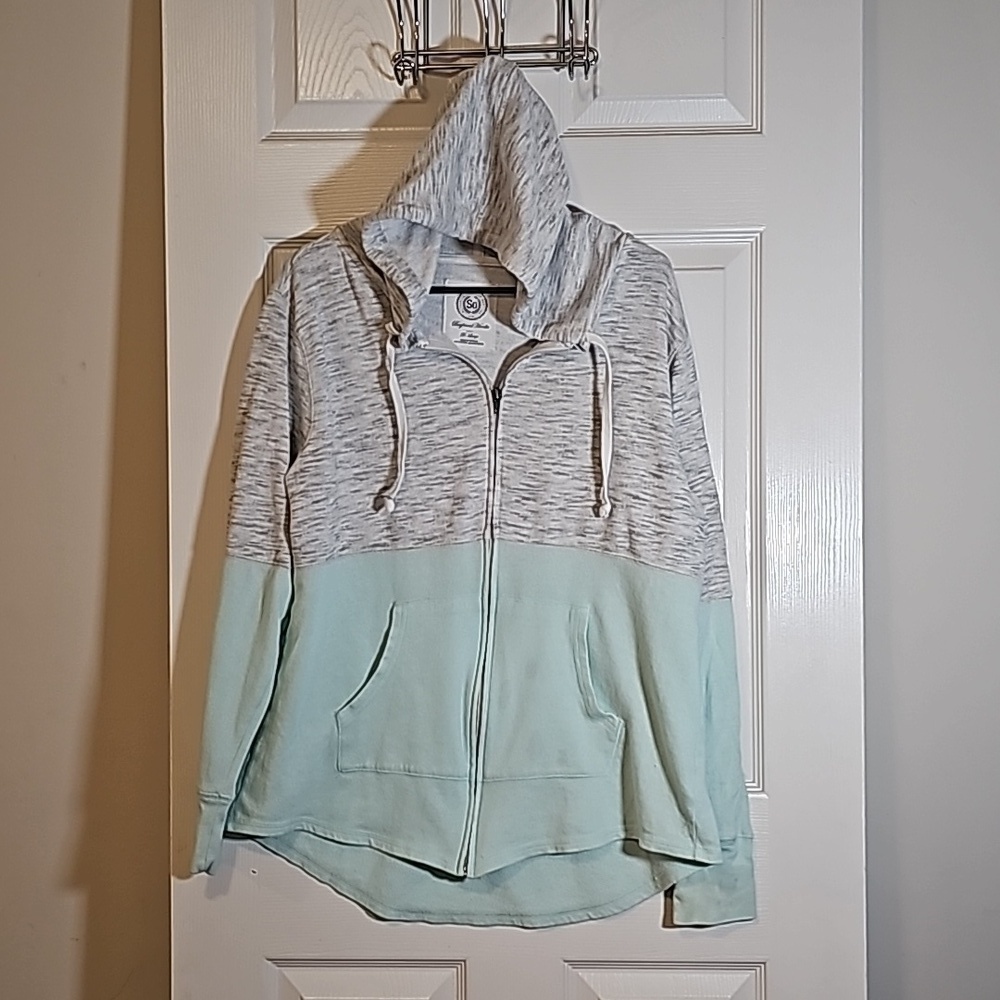 SO Mint Green Zip Up Boyfriend Hoodie Sweatshirt Size Junior XL
